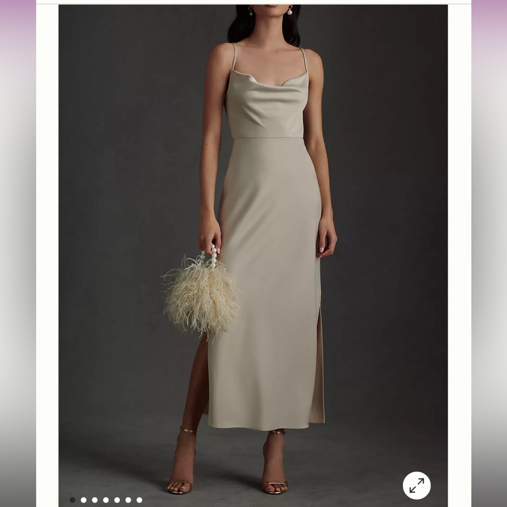 BHLDN Cali Satin Cowl-Neck Midi Slip Dress